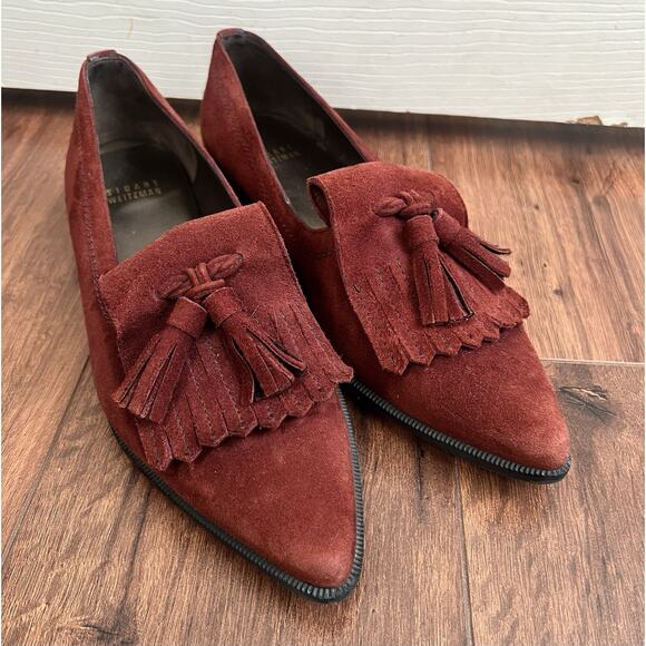 STUART WEITZMAN Avatass Terracotta Suede Kiltie Tassel Loafers - Picture 5 of 10